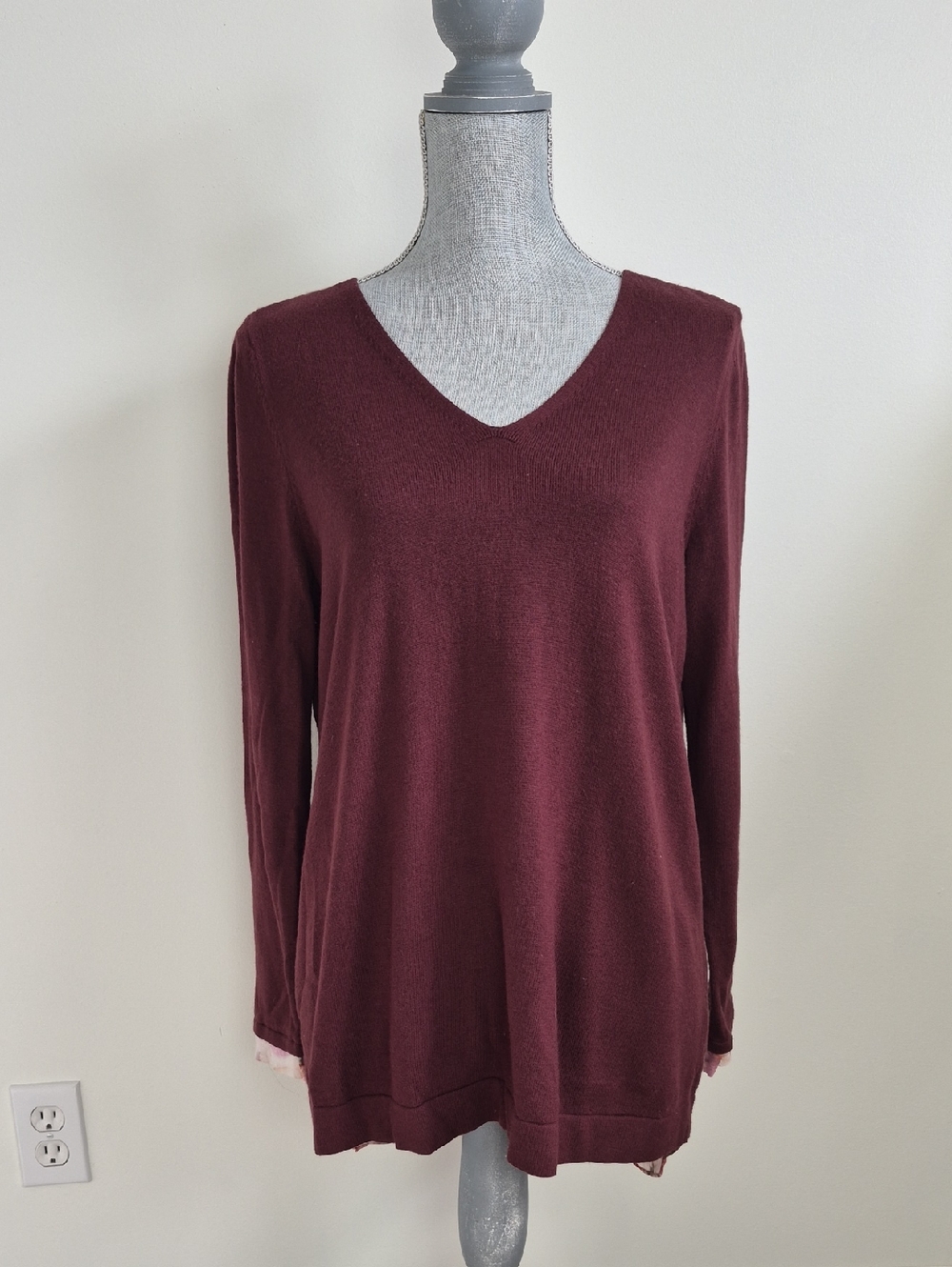 NYDJ High Low Sweater Medium Floral Maroon Print Purple Multi Colour